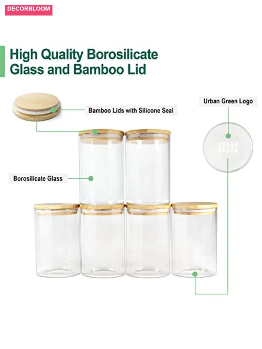 Bamboo Lid Glass Jars with Airtight Locking Lids for Dry Food Storage
